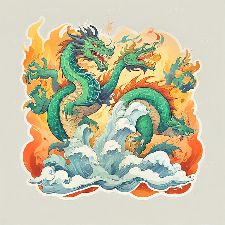 在冰山上站着喷火的中国龙