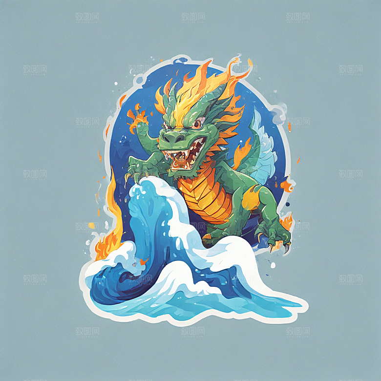 在冰山上站着喷火的中国龙