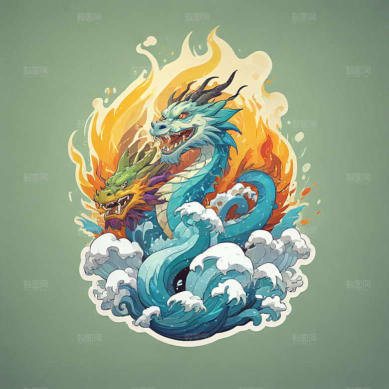 在冰山上站着喷火的中国龙