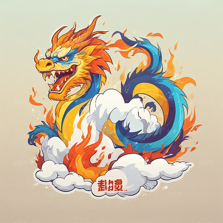 在冰山上站着喷火的中国龙