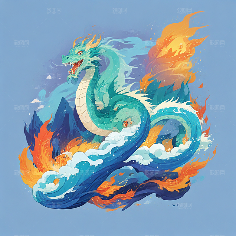 在冰山上站着喷火的中国龙