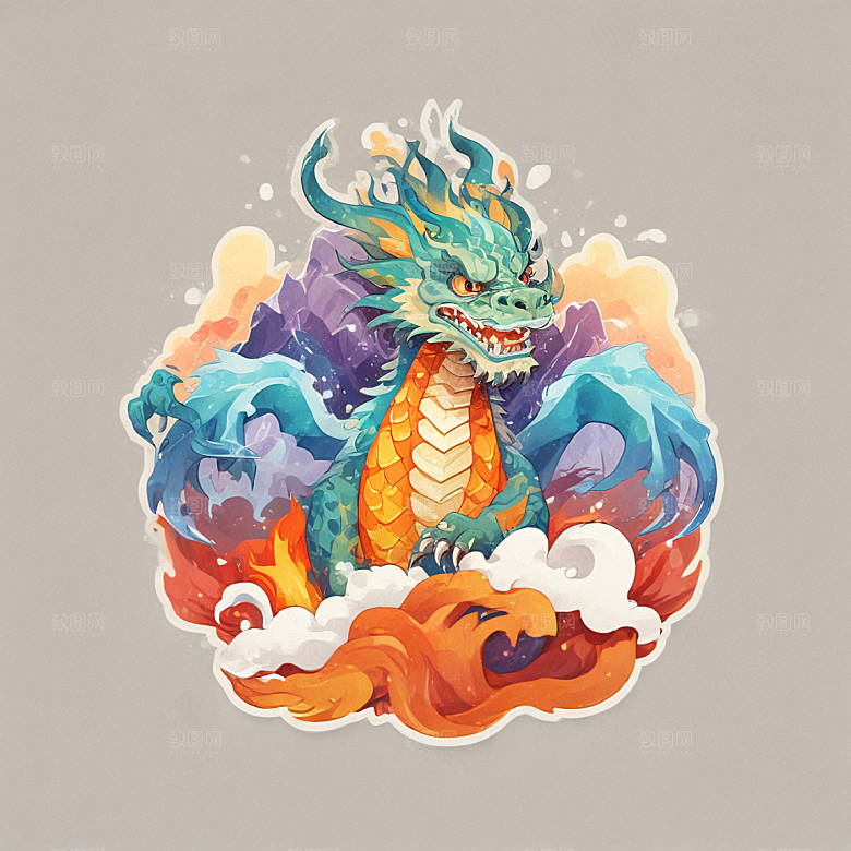 在冰山上站着喷火的中国龙