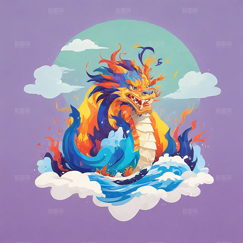 在冰山上站着喷火的中国龙