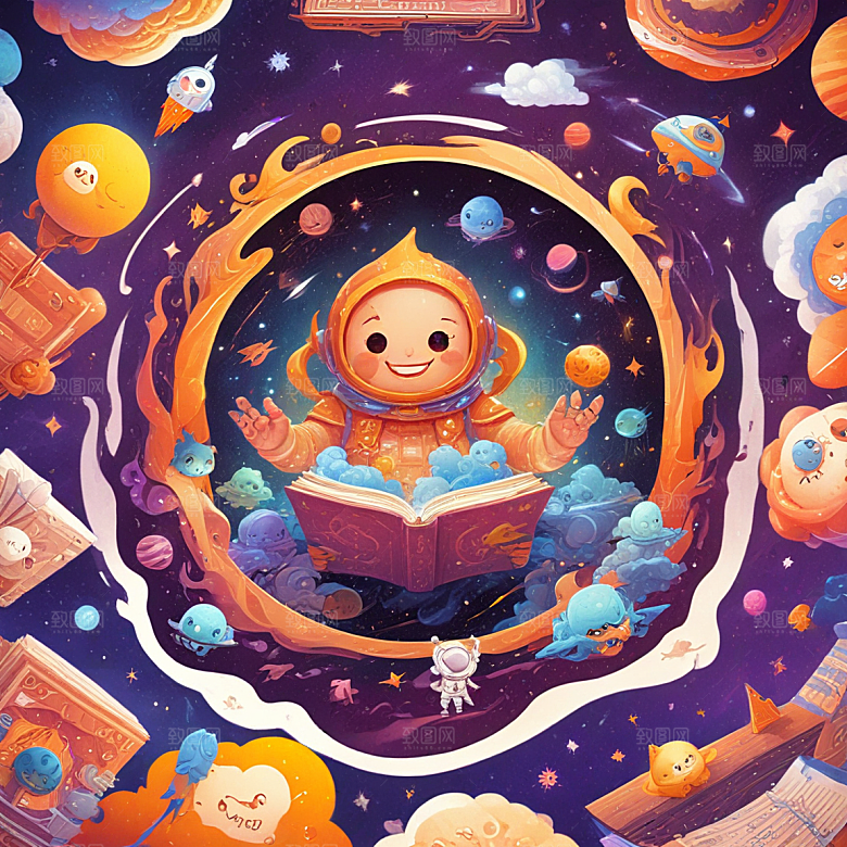 微笑太空歌剧插画卡通风格贴纸