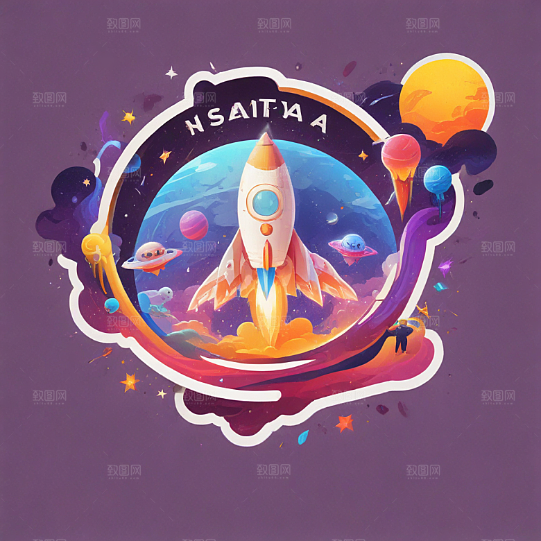 微笑太空歌剧插画卡通风格贴纸