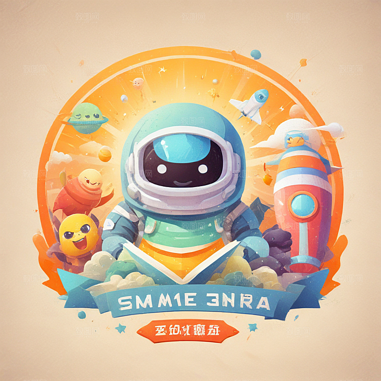 微笑太空歌剧插画卡通风格贴纸
