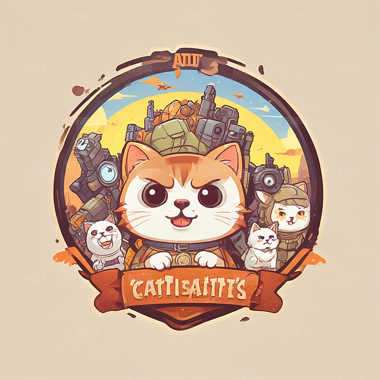 猫灾士兵插画卡通风格贴纸