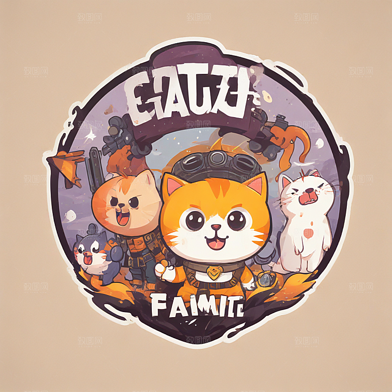 猫灾士兵插画卡通风格贴纸