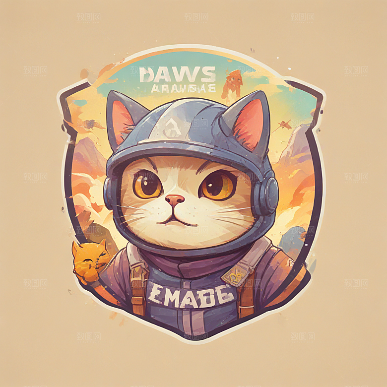 猫灾士兵插画卡通风格贴纸