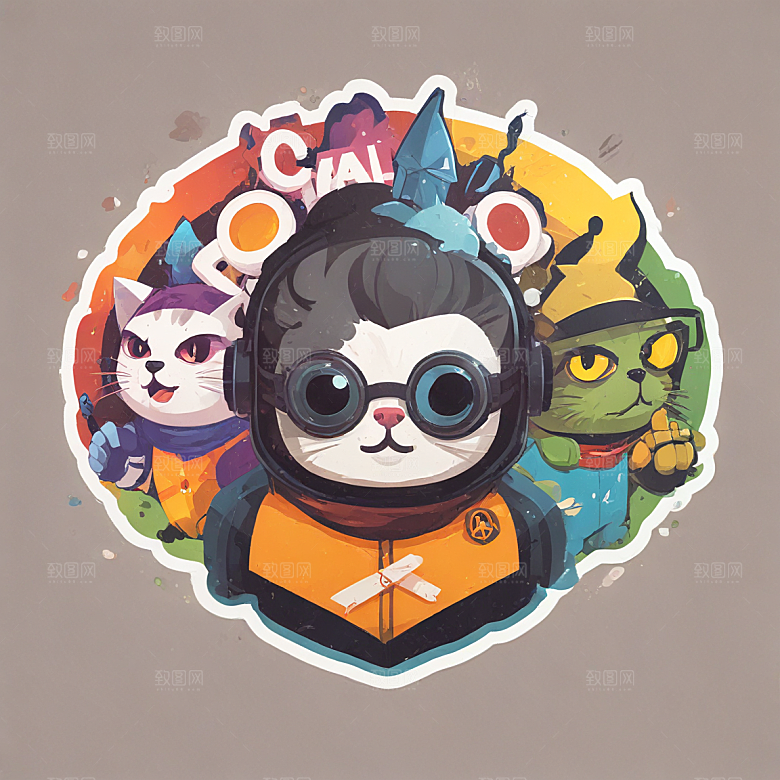 猫灾士兵插画卡通风格贴纸