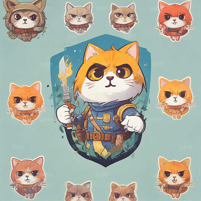 猫灾士兵插画卡通风格贴纸