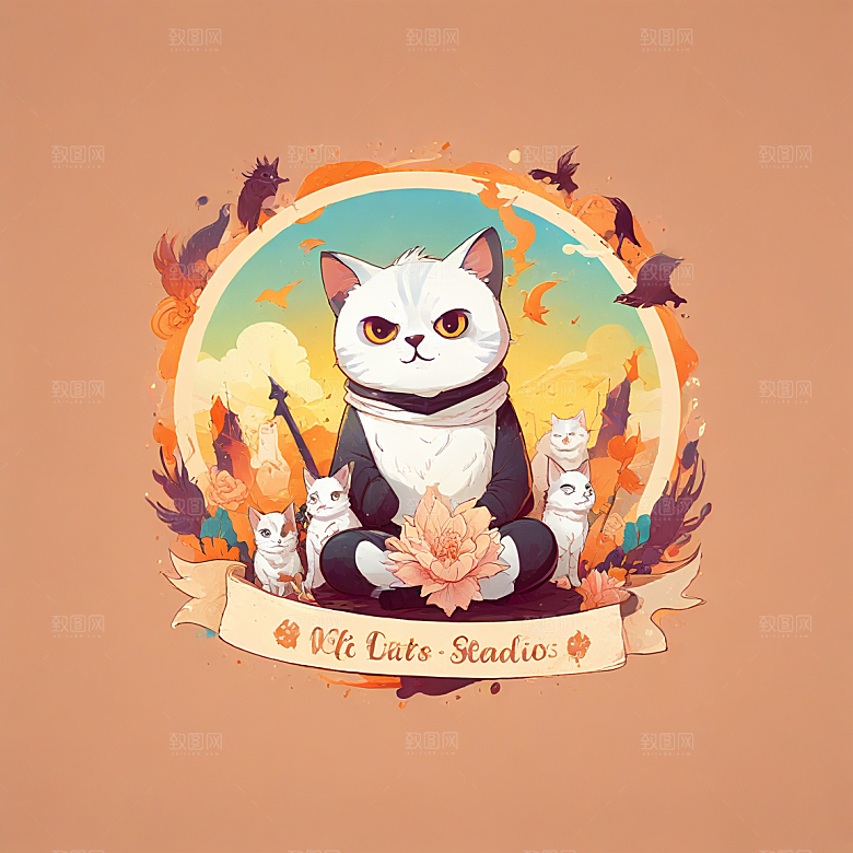 猫灾士兵插画卡通风格贴纸