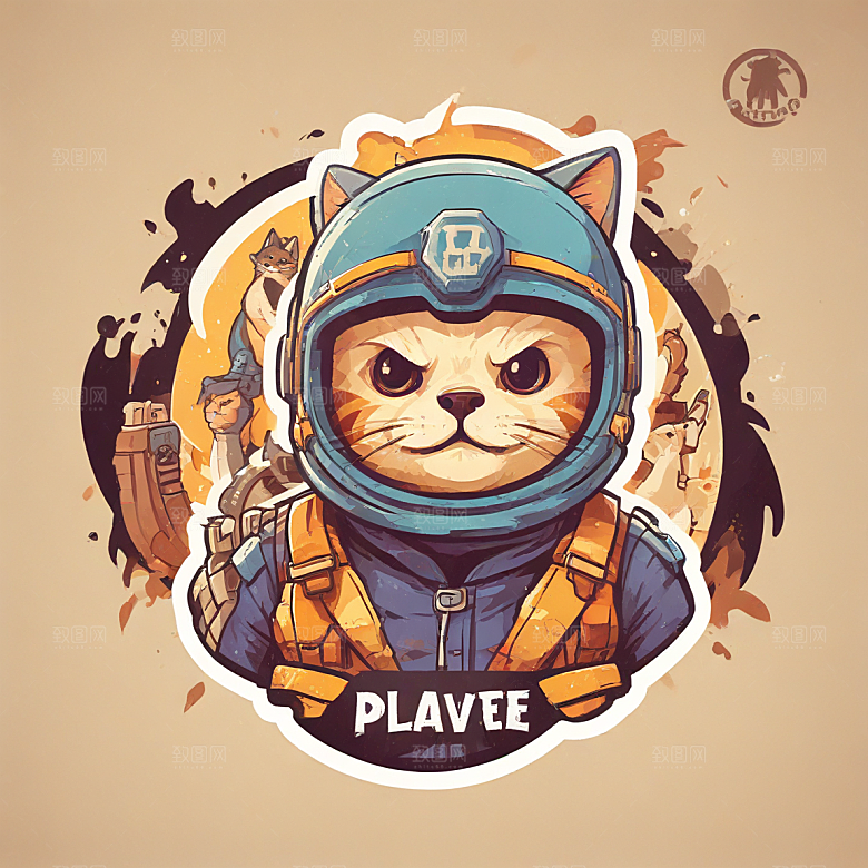 猫灾士兵插画卡通风格贴纸