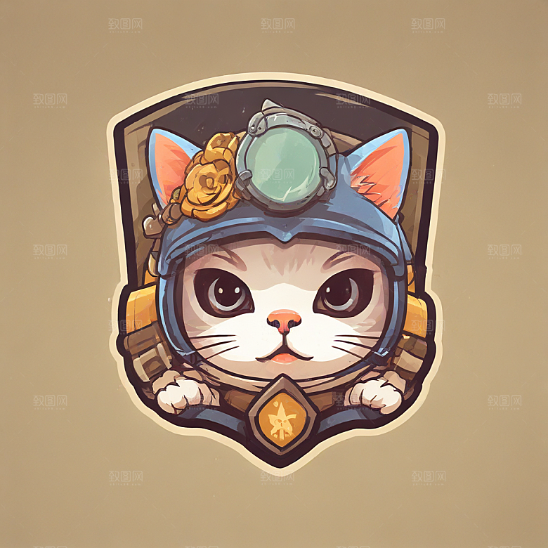 猫灾士兵插画卡通风格贴纸