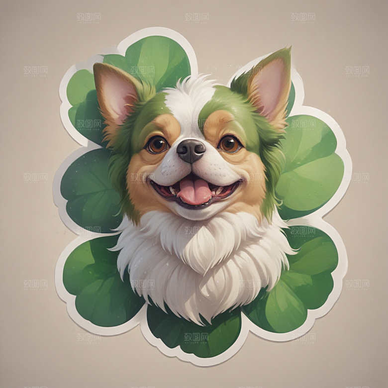 四叶草狗插画卡通风格贴纸