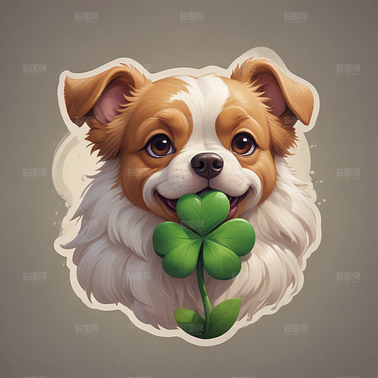 四叶草狗插画卡通风格贴纸