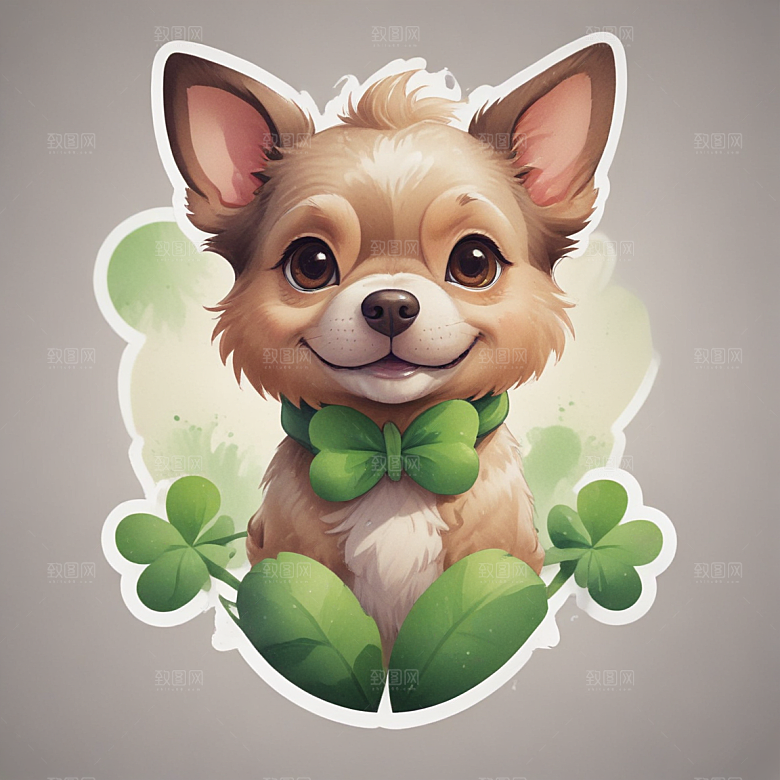 四叶草狗插画卡通风格贴纸