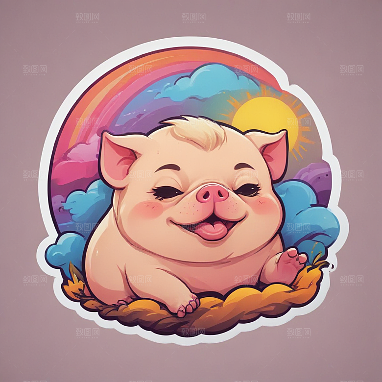 鼾声猪与巴哥结合插画卡通风格贴纸