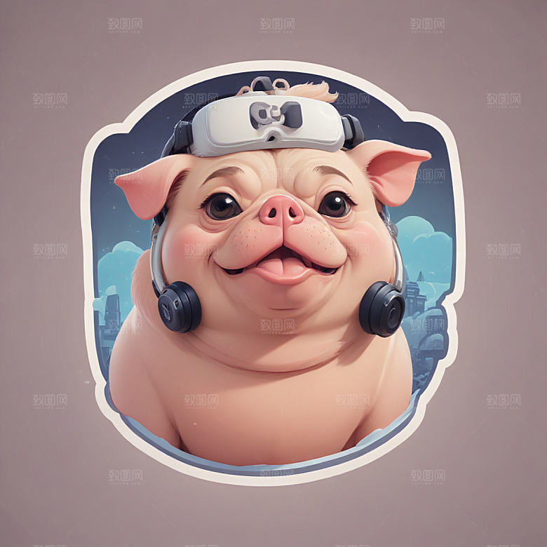 鼾声猪与巴哥结合插画卡通风格贴纸