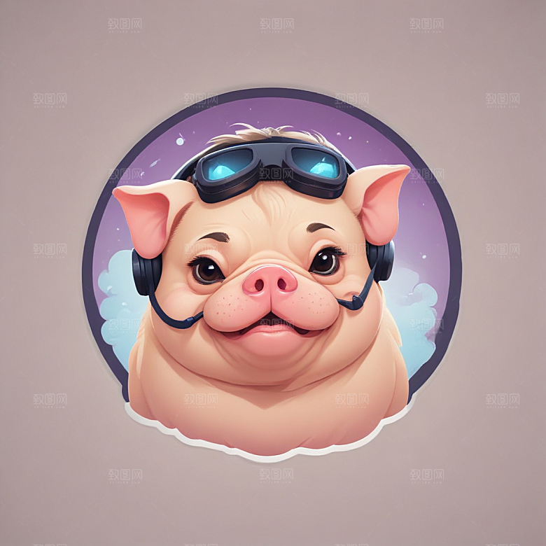 鼾声猪与巴哥结合插画卡通风格贴纸