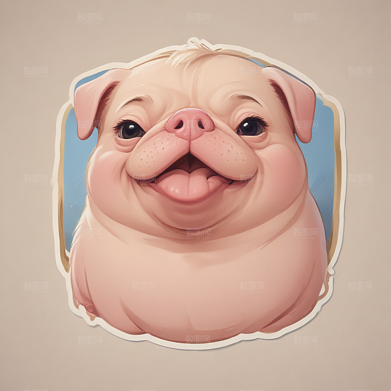 鼾声猪与巴哥结合插画卡通风格贴纸