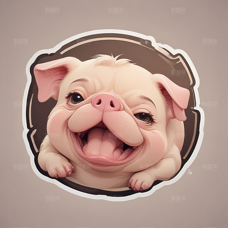 鼾声猪与巴哥结合插画卡通风格贴纸