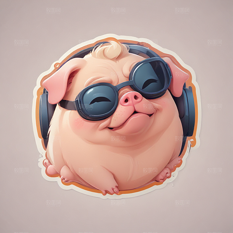 鼾声猪与巴哥结合插画卡通风格贴纸