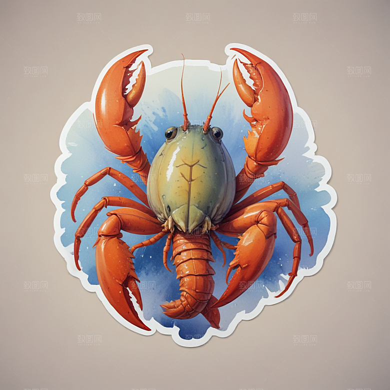 小龙虾插画卡通风格贴纸