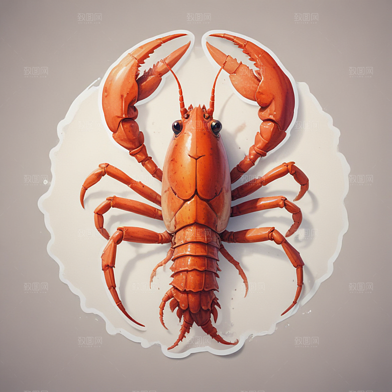小龙虾插画卡通风格贴纸