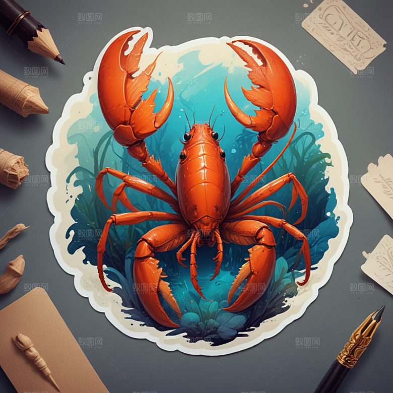 小龙虾插画卡通风格贴纸