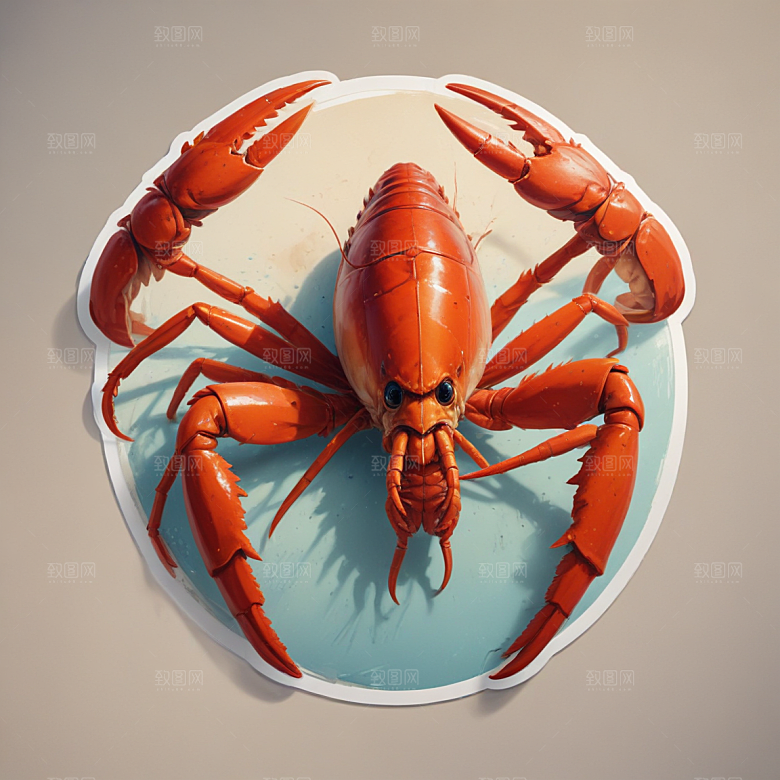 小龙虾插画卡通风格贴纸