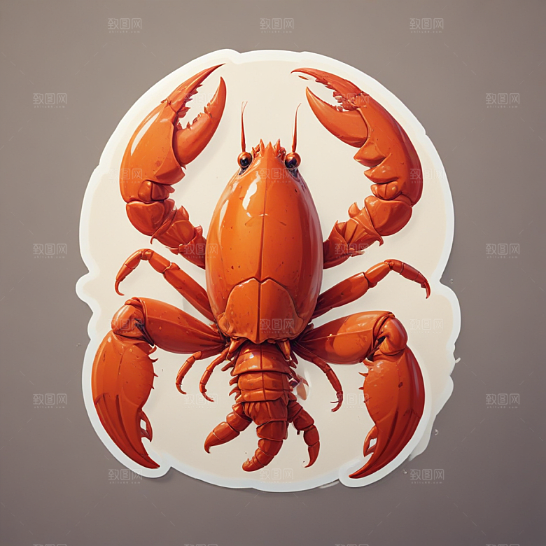 小龙虾插画卡通风格贴纸