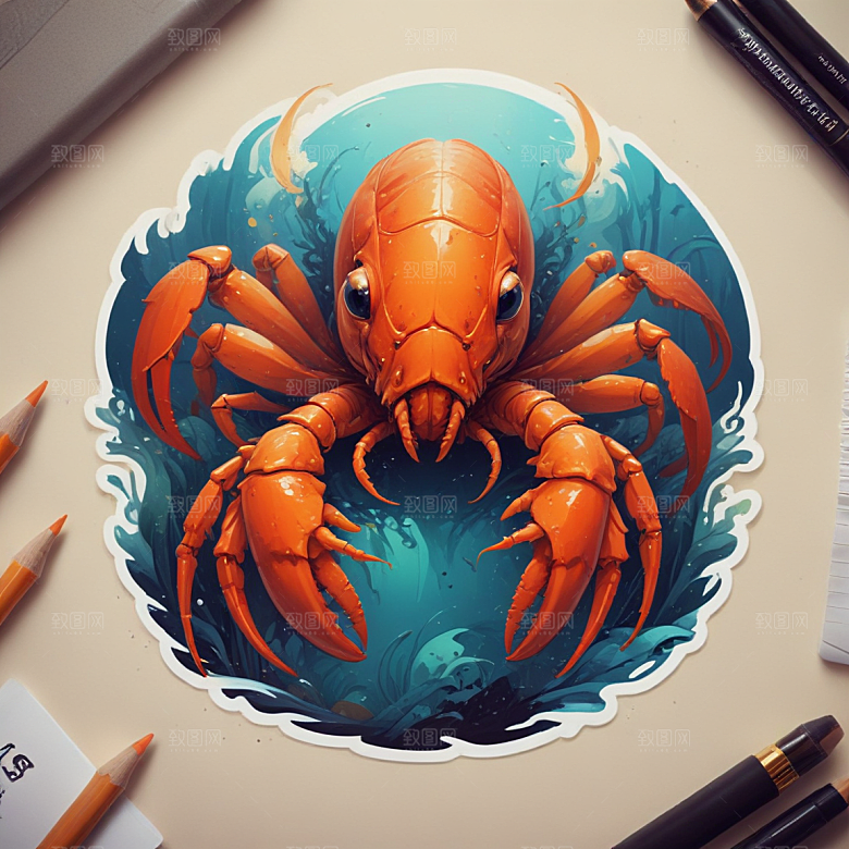 小龙虾插画卡通风格贴纸