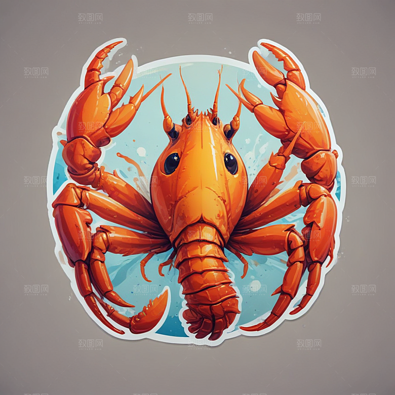 小龙虾插画卡通风格贴纸