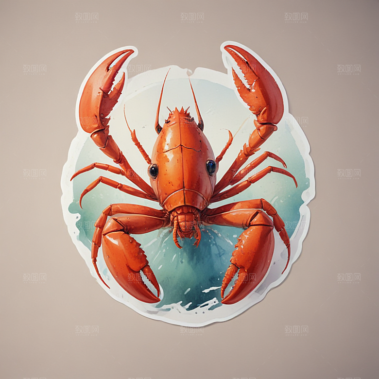 小龙虾插画卡通风格贴纸