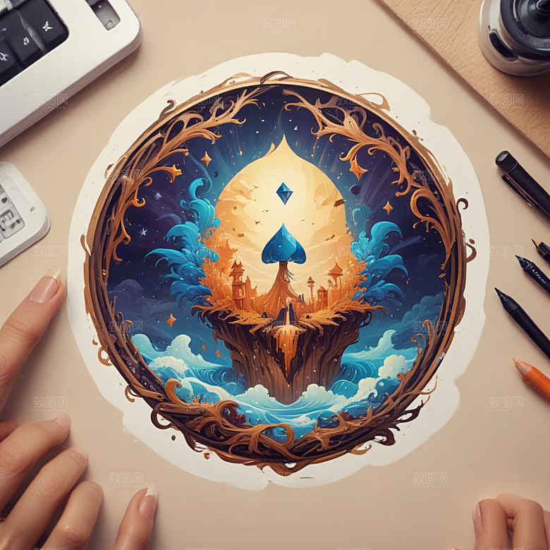 纸牌迷插画卡通风格贴纸