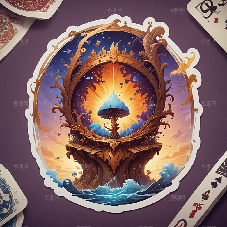 纸牌迷插画卡通风格贴纸
