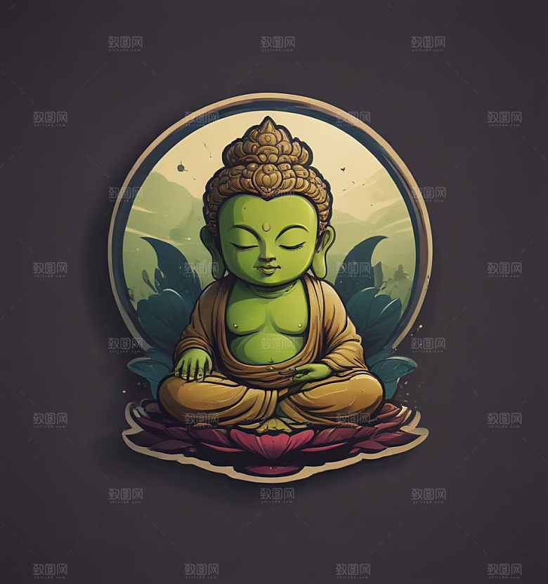 星际禅意蓝紫光晕中佛影图片