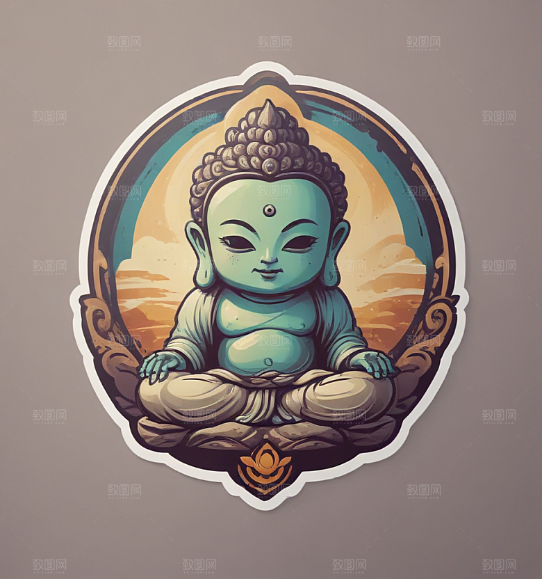 星际禅意蓝紫光晕中佛影图片