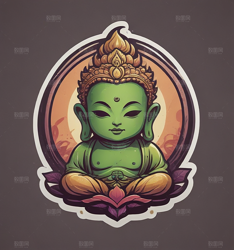星际禅意蓝紫光晕中佛影图片