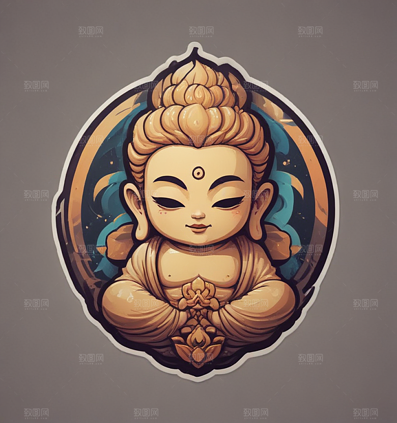 星际禅意蓝紫光晕中佛影图片