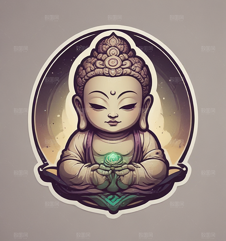 星际禅意蓝紫光晕中佛影图片