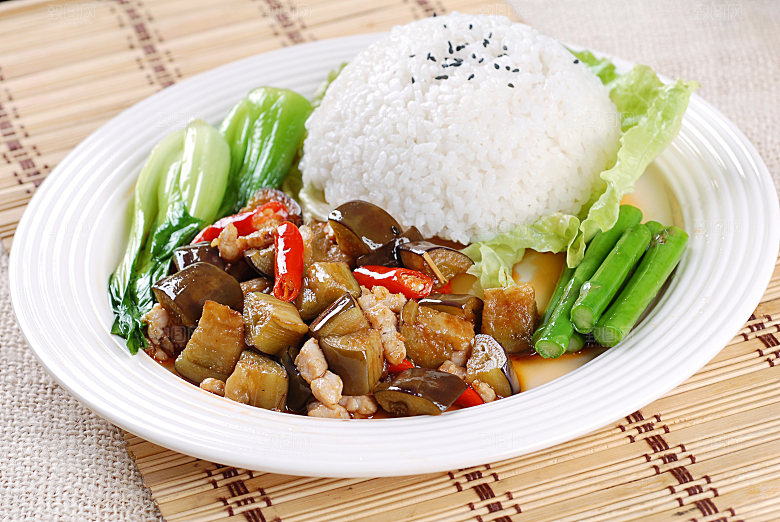 饭-香辣碎肉茄子饭高清图片设计素材