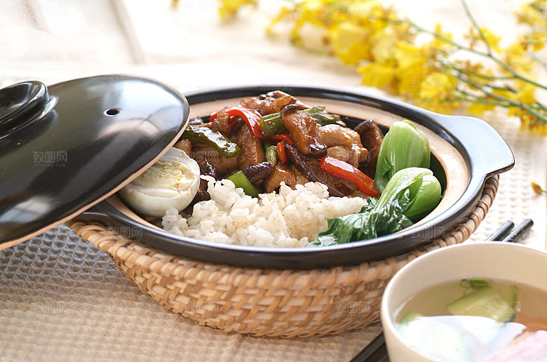 香菇滑鸡煲仔饭高清图片设计素材