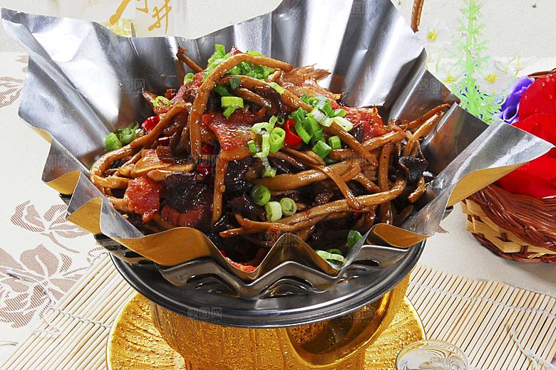 纸锅腌肉茶树菇高清图片设计素材
