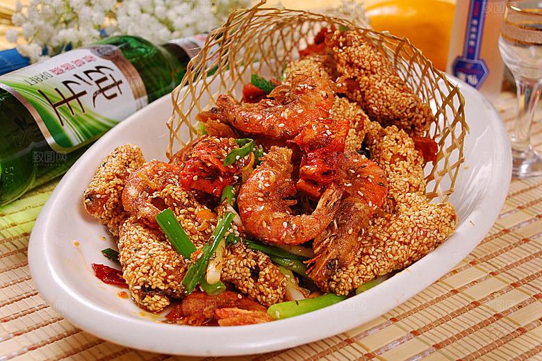 竹篓黄金虾高清图片设计素材