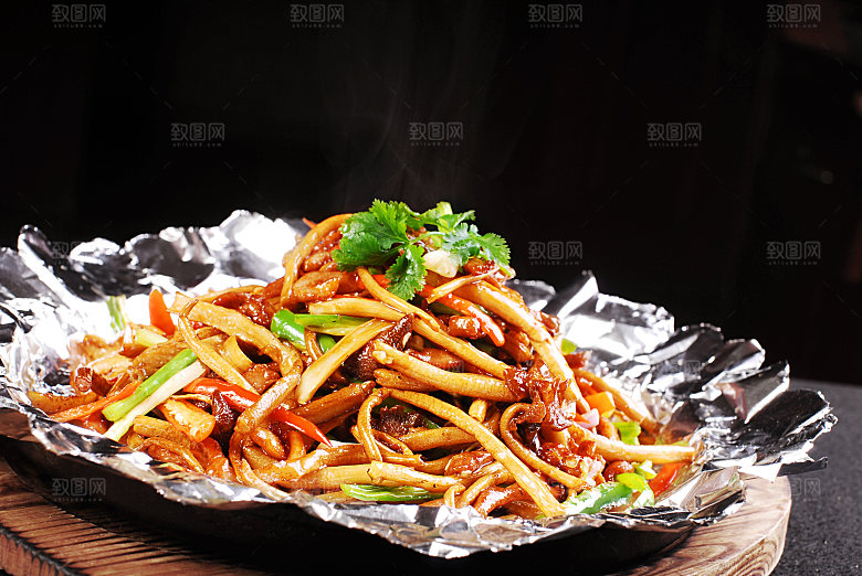 -铁板茶树菇鸭丝高清图片设计素材