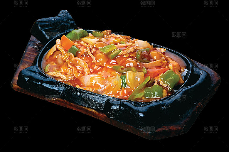 铁板滑菇肉丝饭.高清图片设计素材