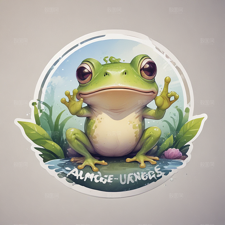 敬礼青蛙插画卡通风格贴纸