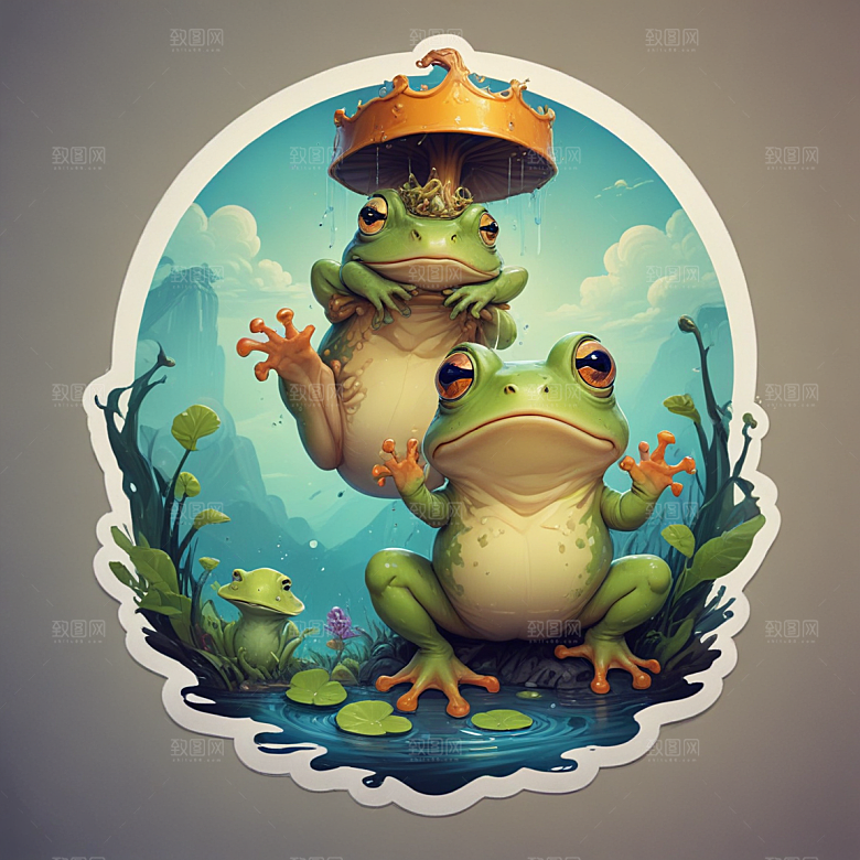 敬礼青蛙插画卡通风格贴纸